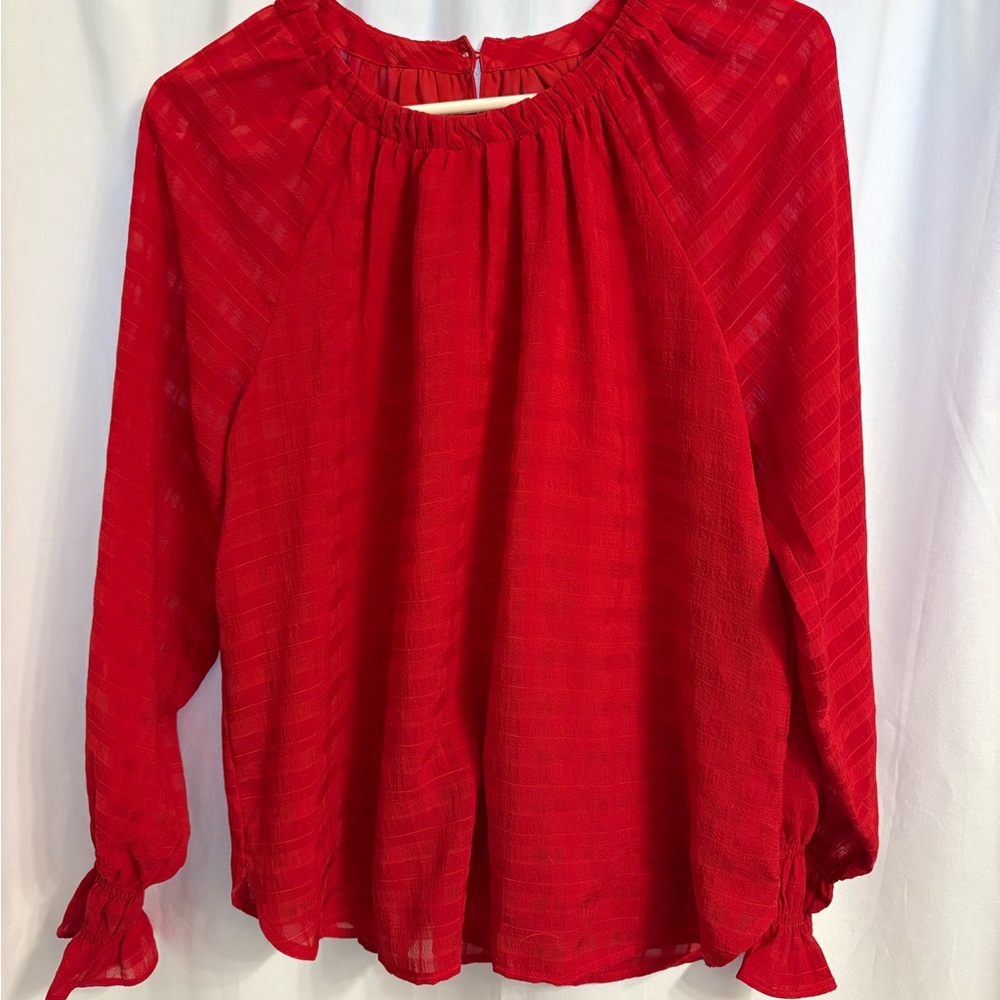 LOFT Red Rounded Neck Long Sleeve Blouse